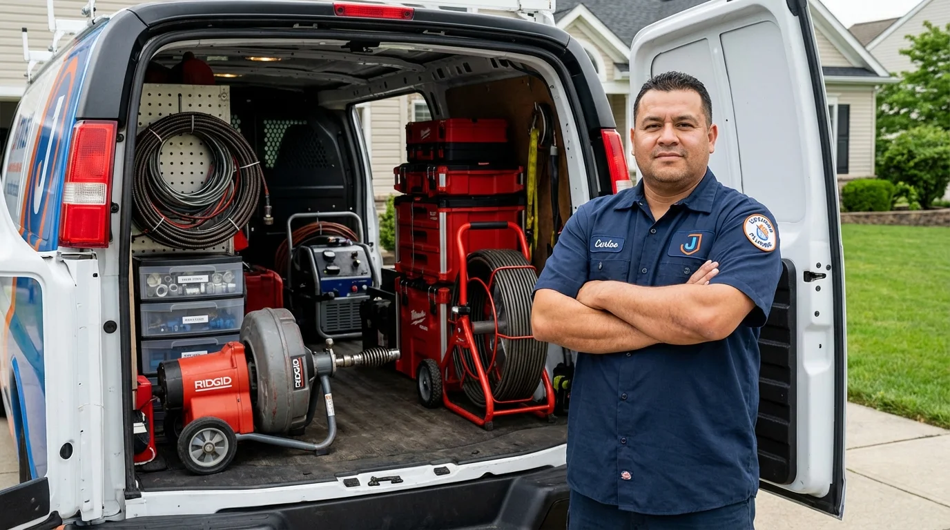 Professional drain cleaning equipment and Johns Plumbing LLC plumber in Sabina