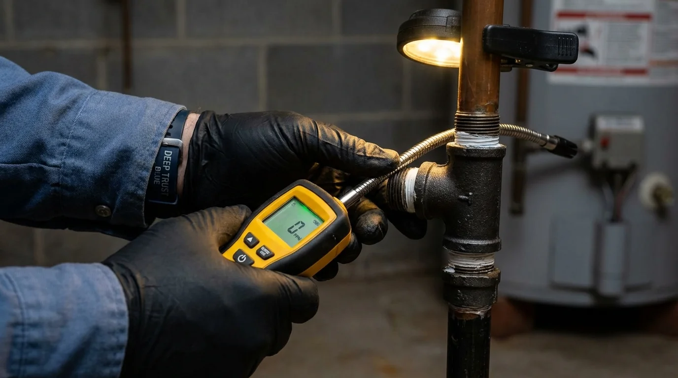 Gas leak detection with electronic sniffer by Johns Plumbing LLC in Sabina