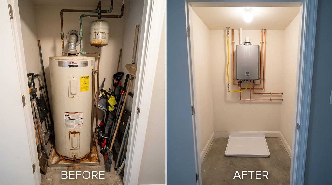 Tank water heater versus wall-mounted tankless unit comparison for Sabina, OH homeowners