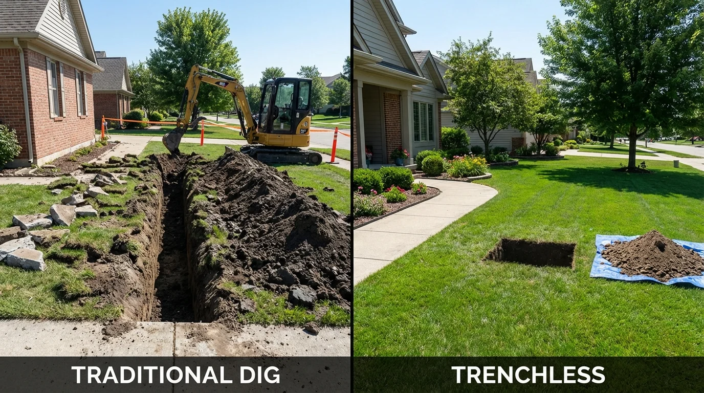 Trenchless sewer repair with minimal yard damage versus traditional excavation in Sabina, OH